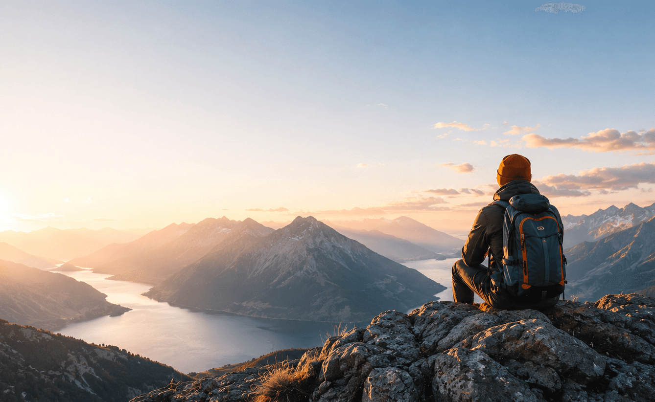 Traveler overlooking mountains